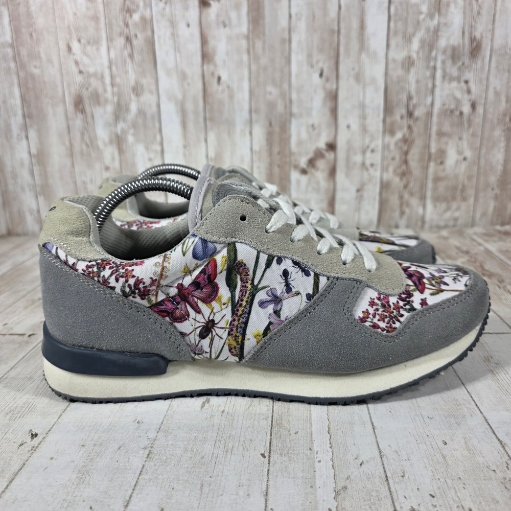 Inkkas Womens Grey Suede Floral Insect Low Top Sneakers Size 10 EUR 41